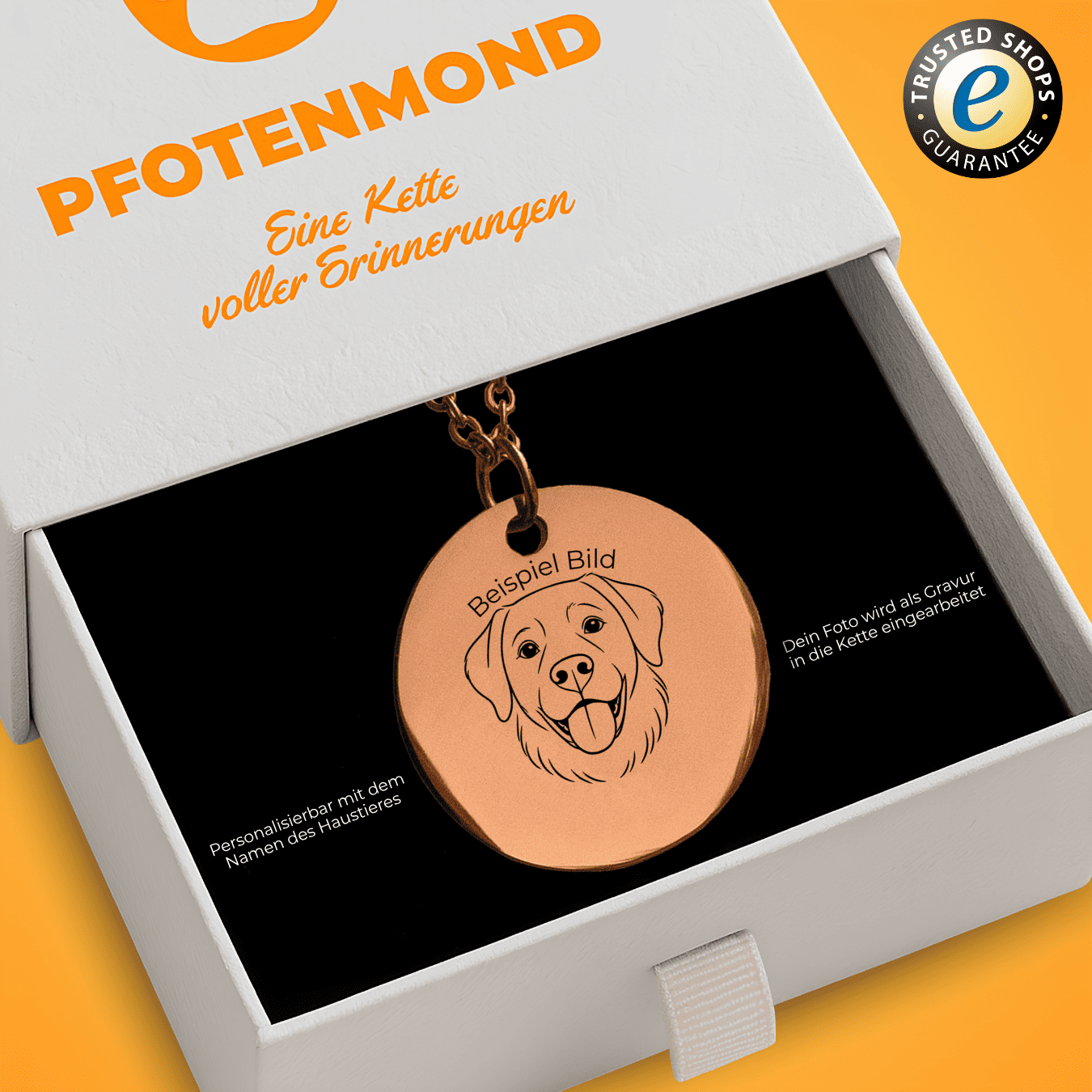 Halskette mit graviertem Hundeportrait und Namen