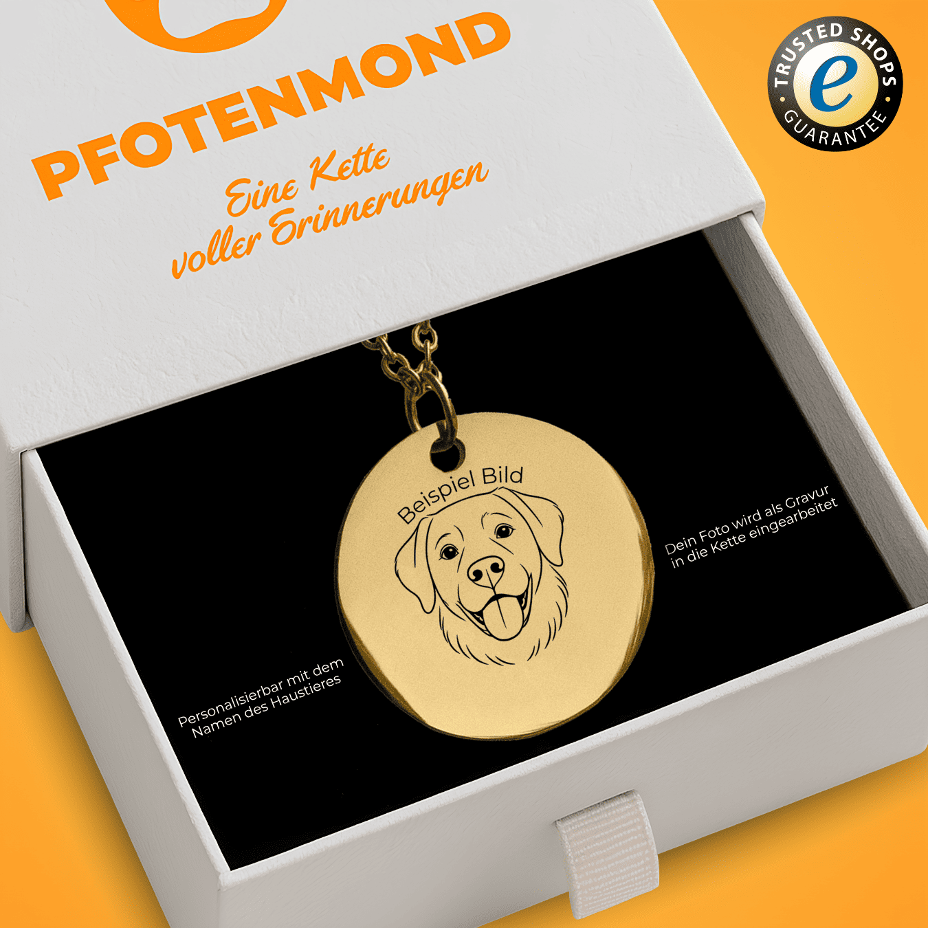 Halskette mit graviertem Hundeportrait und Namen